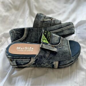 Blue Denim Platform Sandals